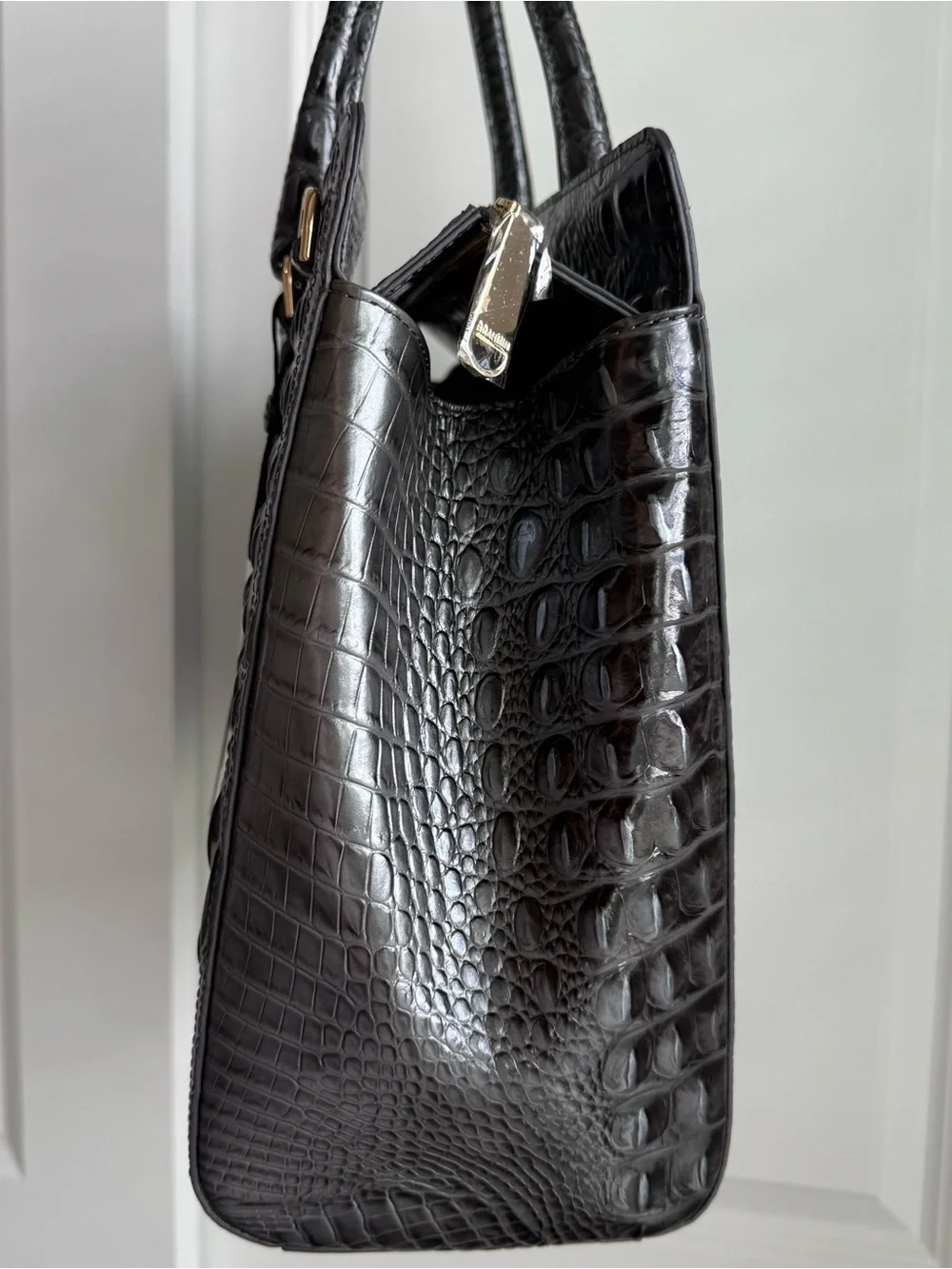 Brahmin Finley Carryall Charcoal Pewter Grey Melbourne Leather